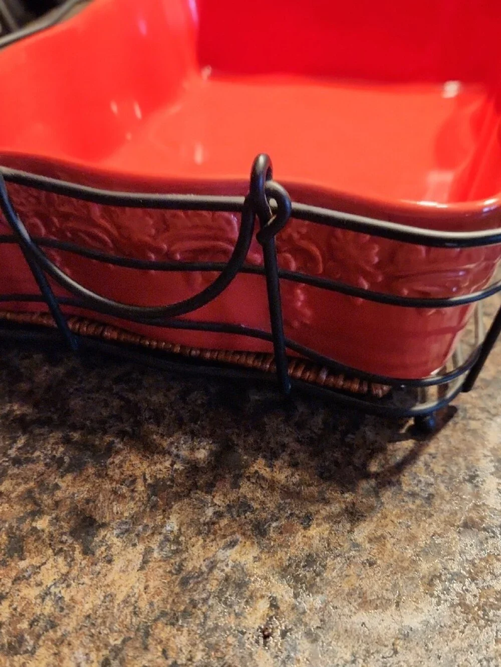 Temptations Red Ceramic Tray with Black Metal Rack